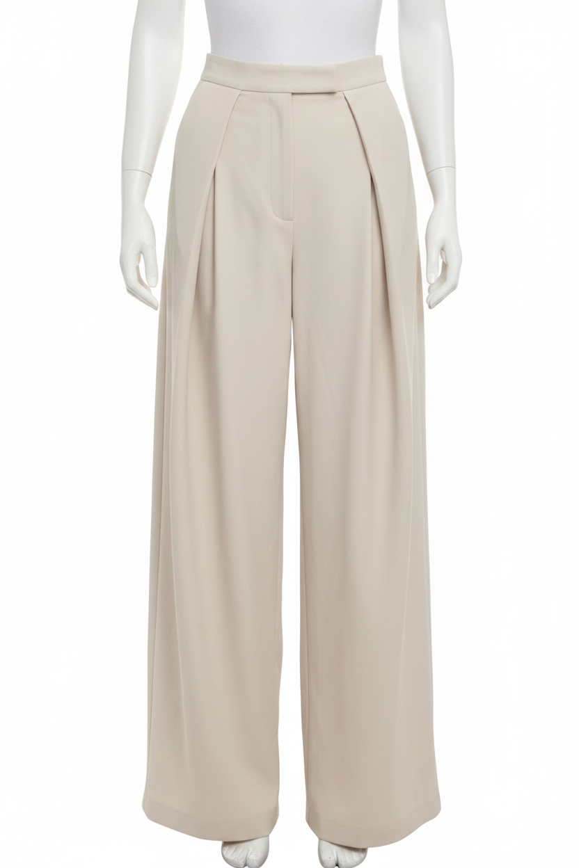 High-Waisted Double Pleat Front Fitted Waist Extra Wide Leg Pants Tailored Trousers