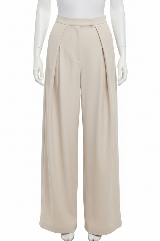 High-Waisted Double Pleat Front Fitted Waist Extra Wide Leg Pants Tailored Trousers