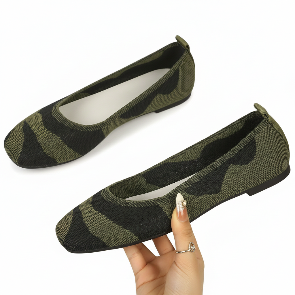 Camouflage Mesh Knit Square Toe Ballet Flats Camo Slip-On Shoes Western Cowgirl