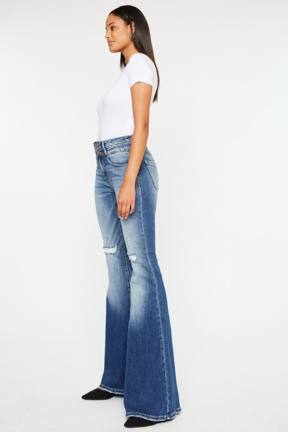 KanCan High-Rise Retro Flare Bell Bottom Pants Slim Fit Distressed Denim Jeans