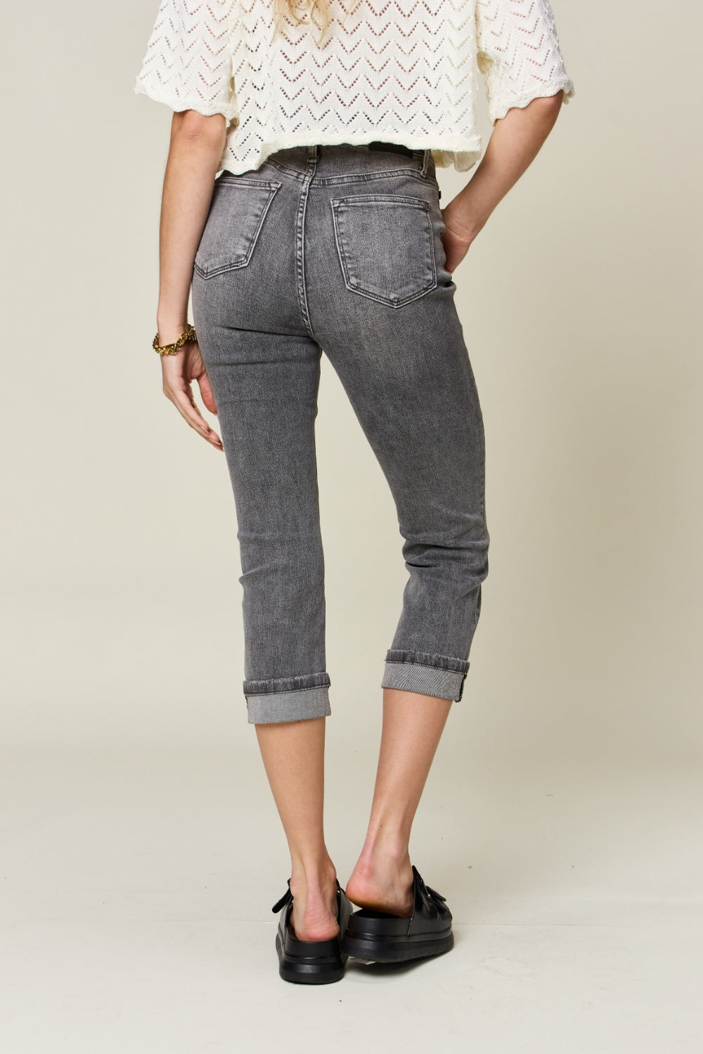 Tummy Control High-Rise Waist Denim Skinny Cuffed Capri Pants Judy Blue Jeans