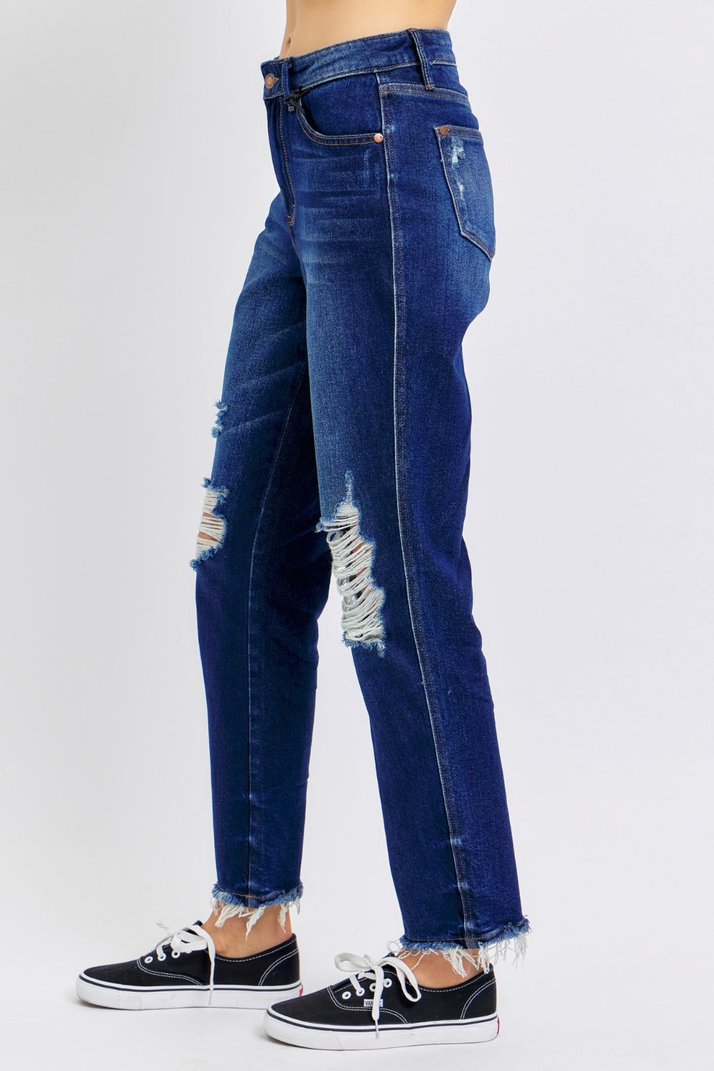 Judy Blue Tummy Control High-Rise Distressed Ridged Front Stretch Straight Leg Jeans Denim Pants