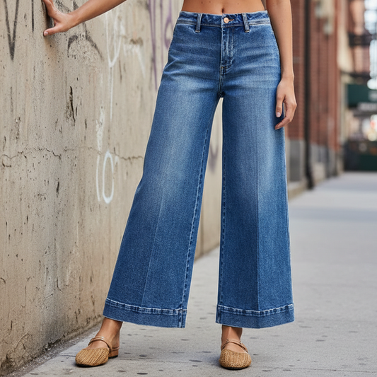 Risen High Rise Boyfriend Slouchy Fit Crop Ankle Baggy Wide Leg Jeans Denim Pants