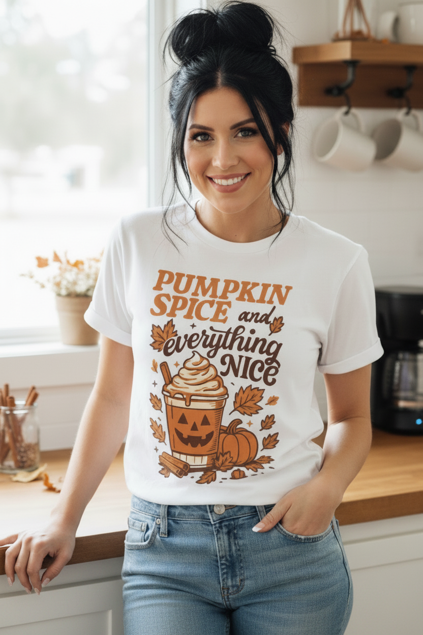 Pumpkin Spice Everything Nice Top Fall Coffee Shirt Thanksgiving Graphic Tee