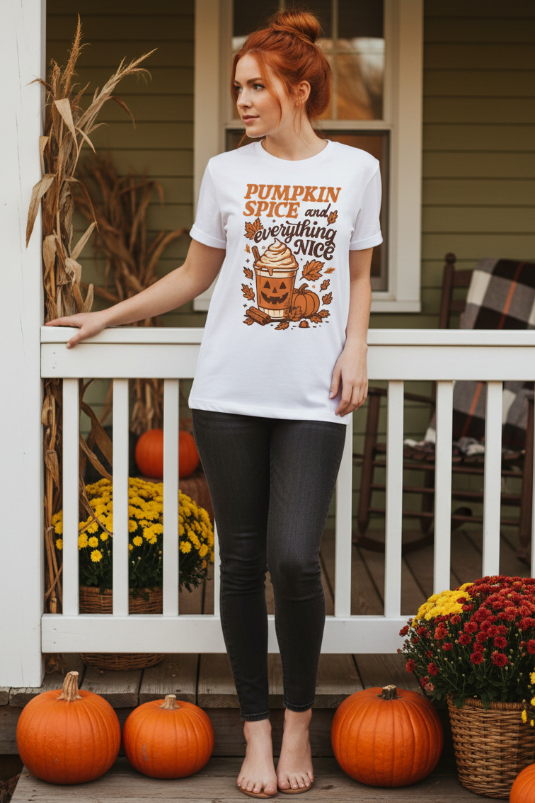Pumpkin Spice Everything Nice Top Fall Coffee Shirt Thanksgiving Graphic Tee