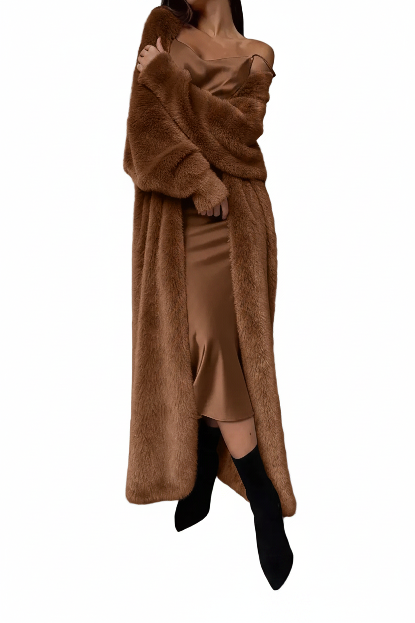 Oversized Longline Cozy Open Front Plush Long Sleeve Fuzzy Full-length Cardigan