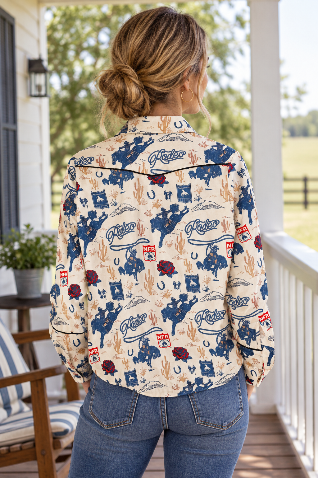 Rodeo Cowgirl Western Yoke Button-Up Shirt Long Sleeve Dress Shirt Southern Top