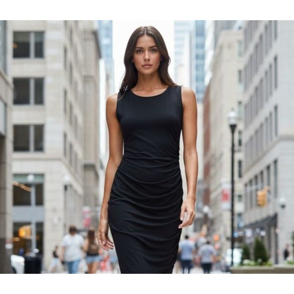 Haute Monde Dress Ruched Side Little Black Sleeveless Bodycon Fitted M –  Luxury on a Dime