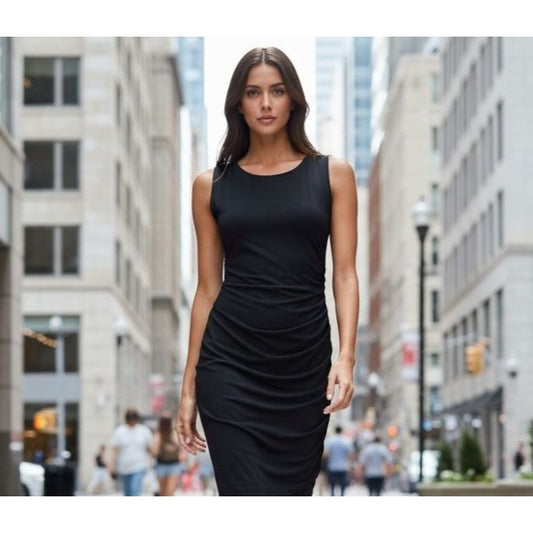 Haute Monde Dress Ruched Side Little Black Sleeveless Bodycon Fitted Mini