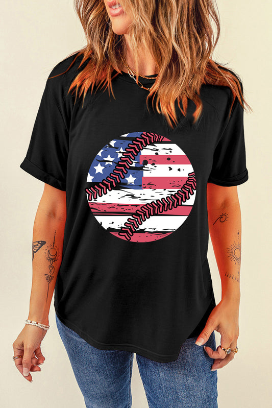 Baseball American Flag Graphic Shirt Patriotic Womens Top Lightweight Short Sleeve