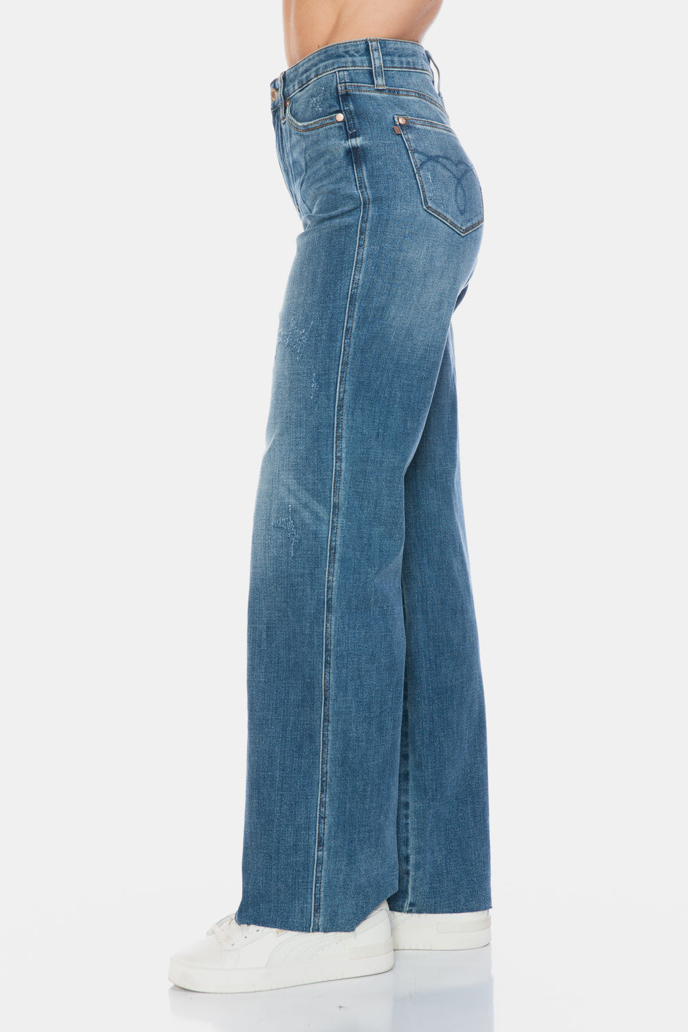 Judy Blue Tummy Control High-Rise Boyfriend Jeans Straight Leg Raw Denim Pants