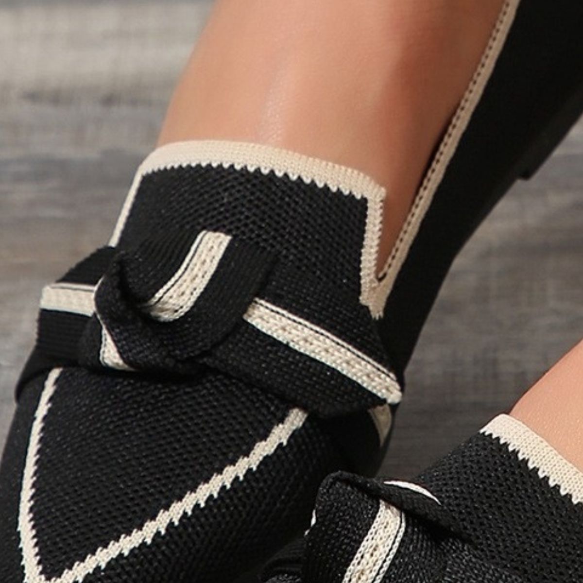 Pointed Bow Top Knit Contrasting Stripe Ballet Flat Casual Loafer Slip-on Shoes