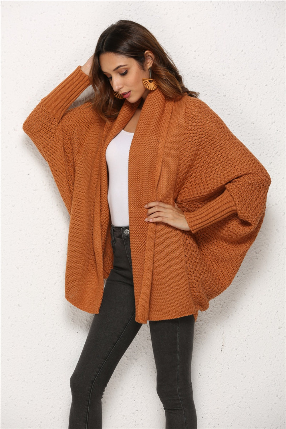 Oversized Knit Cardigan Batwing Sleeve Lightweight Baggy Open Front Sweater