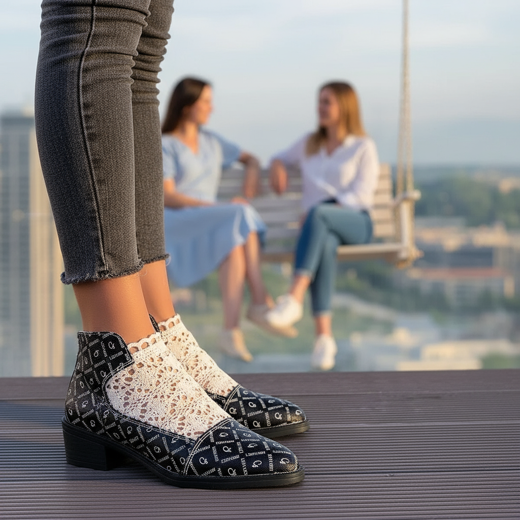 Crochet Knit Vegan leather Block Heel Booties Pointed Toe Retro Victorian Shoes