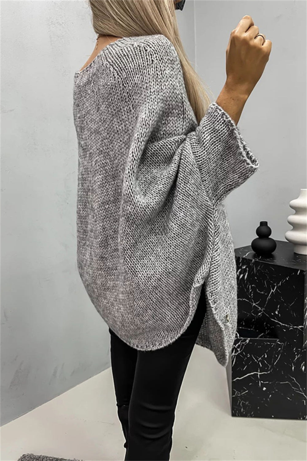 Oversized Knit Top Batwing Baggy Long Pullover Sweater Poncho Shirt Round Neck