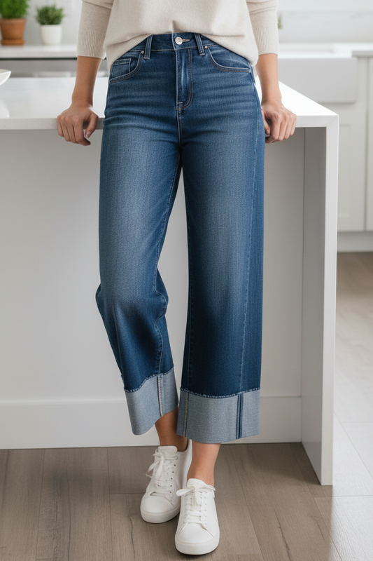 Risen Baggy Boyfriend Fit Barrel Leg Cuffed raw Hem Cropped Denim Jeans