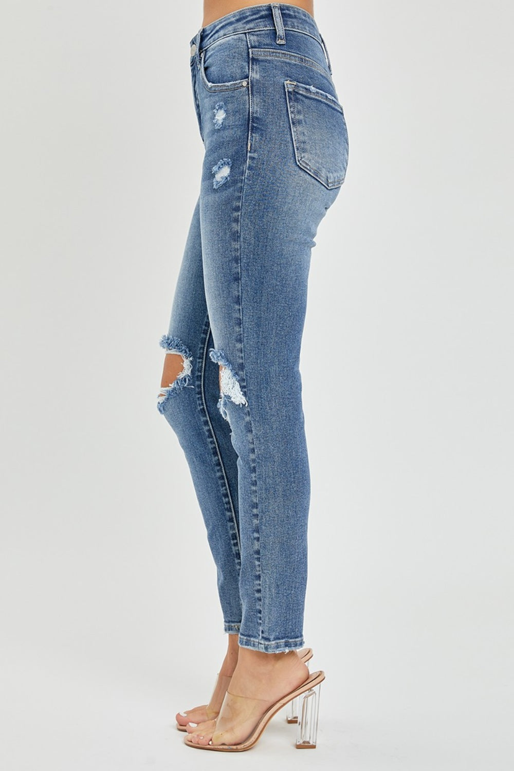 RISEN Skinny High-Rise Waist Denim Distressed Torn Hole Jeans Slim Ankle Pants