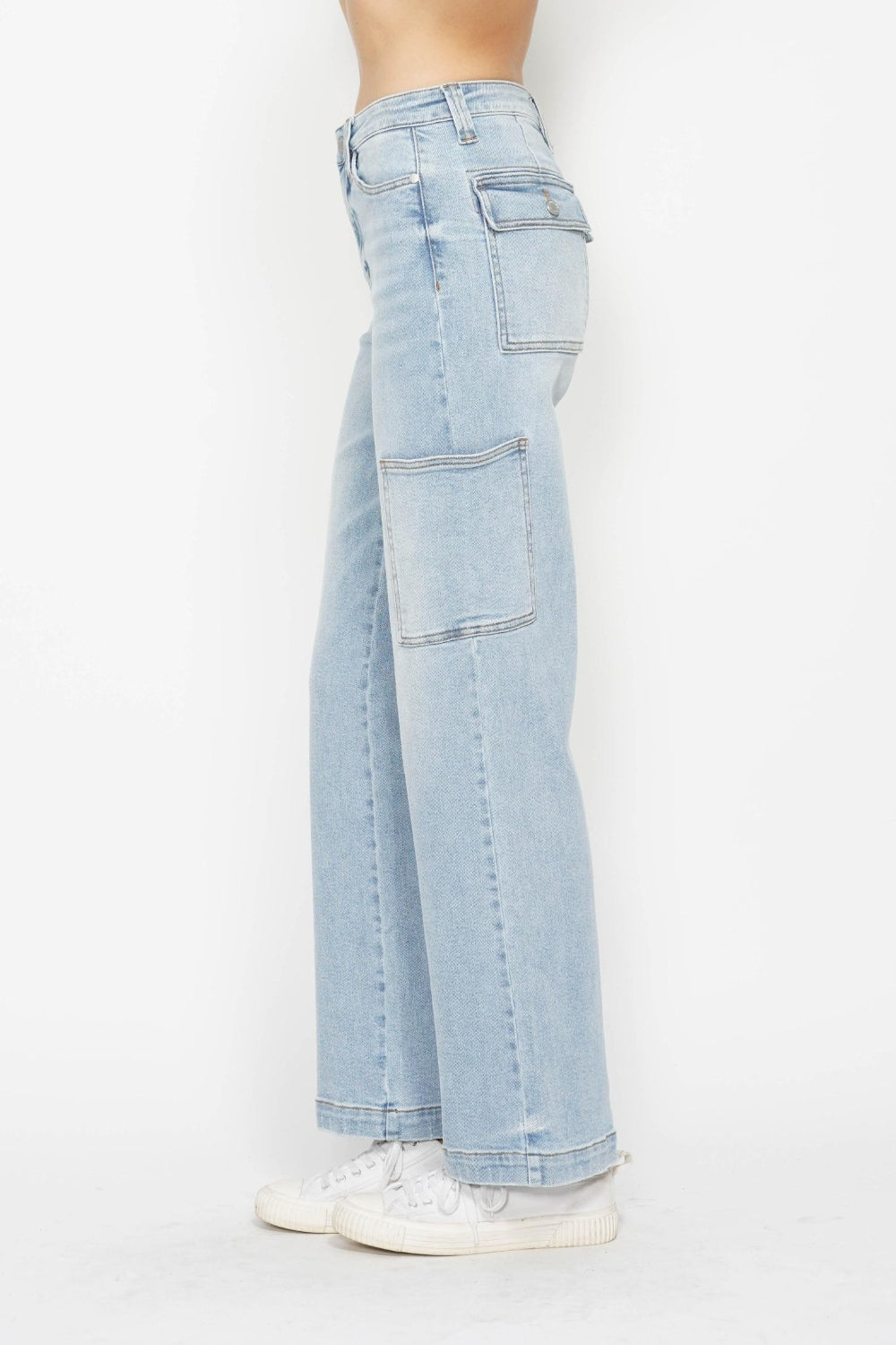 Judy Blue Jeans High-Rise Waist Cargo Denim Boyfriend Straight Leg Retro Pants