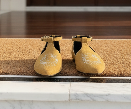 Pointed Toe Embroidered Slip-On Loafer or Ankle Strap Mary Jane Ballet Flats Vegan Suede Shoes