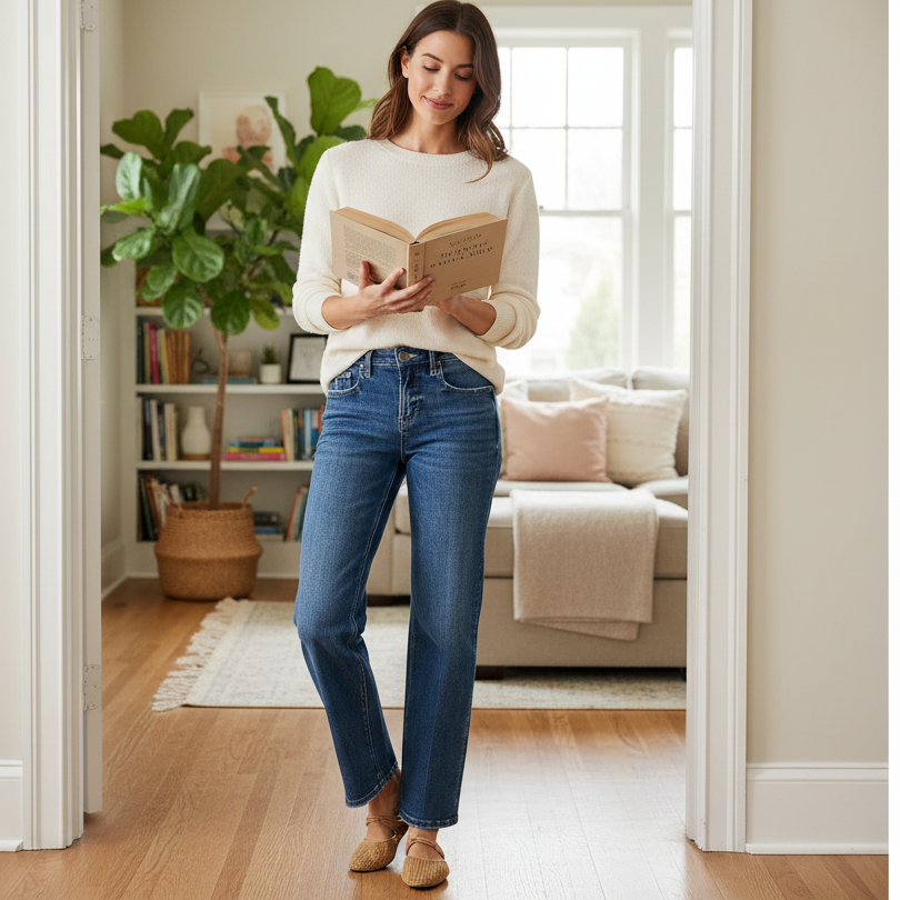 Risen Tummy Control High-Rise Frayed Waistband Straight Leg Crop Jeans Raw Hem