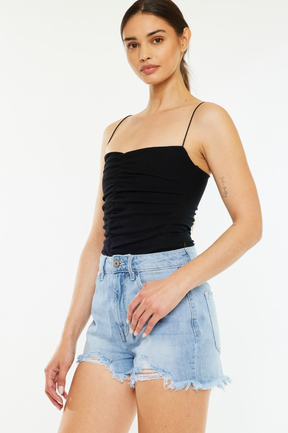 KanCan Torn High Rise Waist Denim Frayed Cut-off Hem Distressed Jean Shorts