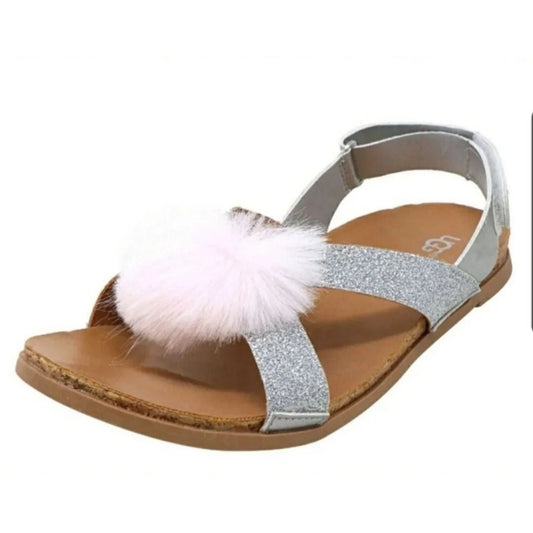 UGG Australia Sandals Girls 3 Pom-pom Glitter Open-toe Kids Shoes FONDA
