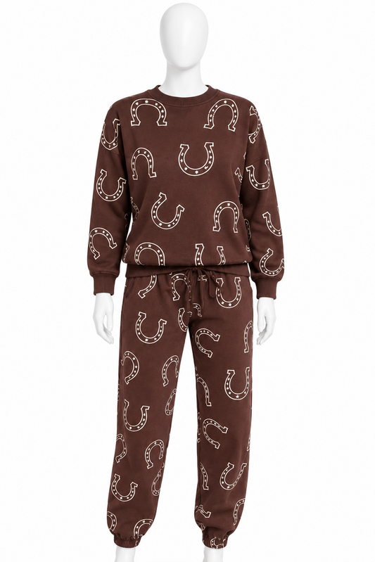 Horseshoe 2 Piece Sweatshirt Jogger Pants Set Western Equestrian Matching Outfit