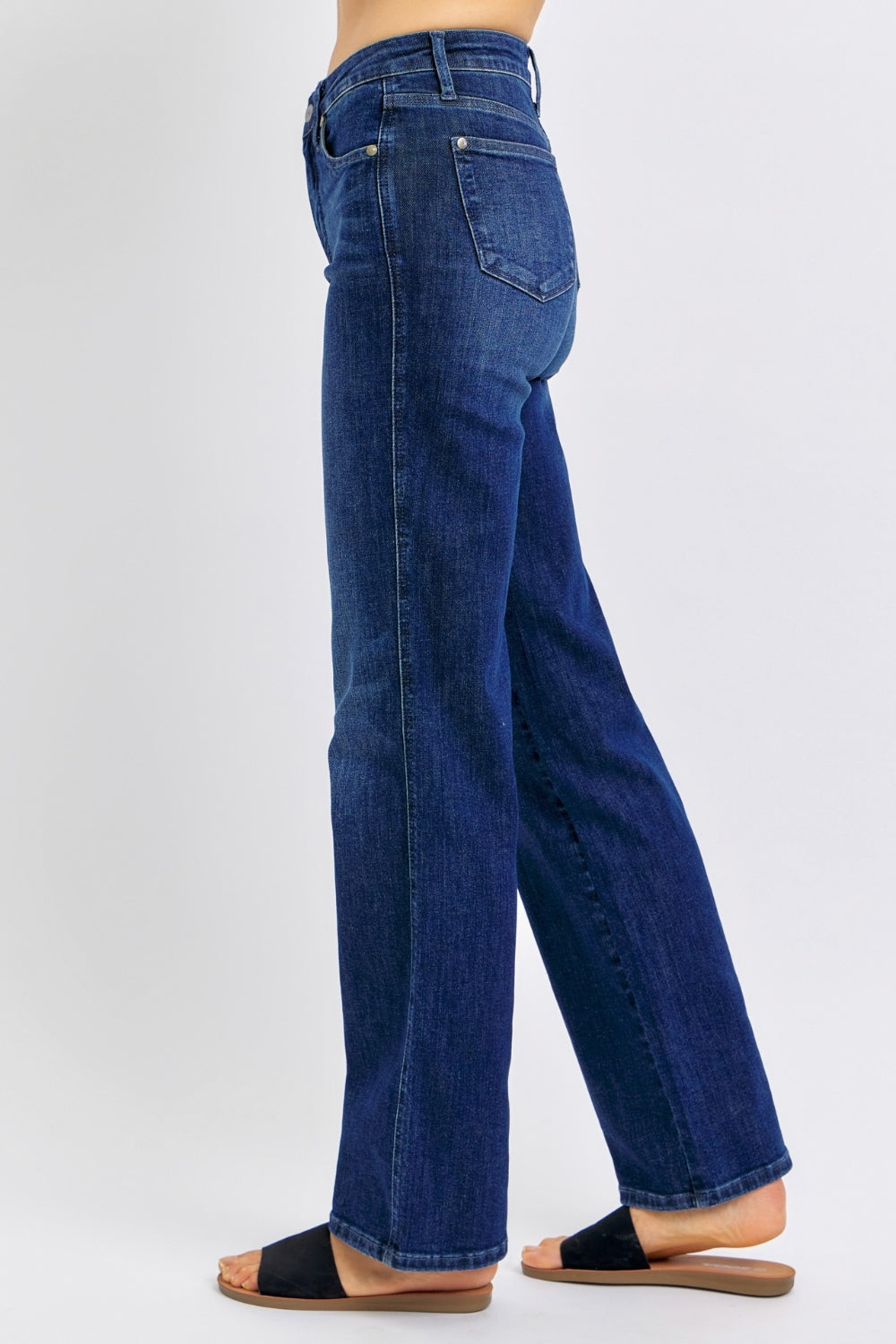 High-Rise Waist Denim Classic Boyfriend Straight Leg Jean Pants Dark Judy Blue