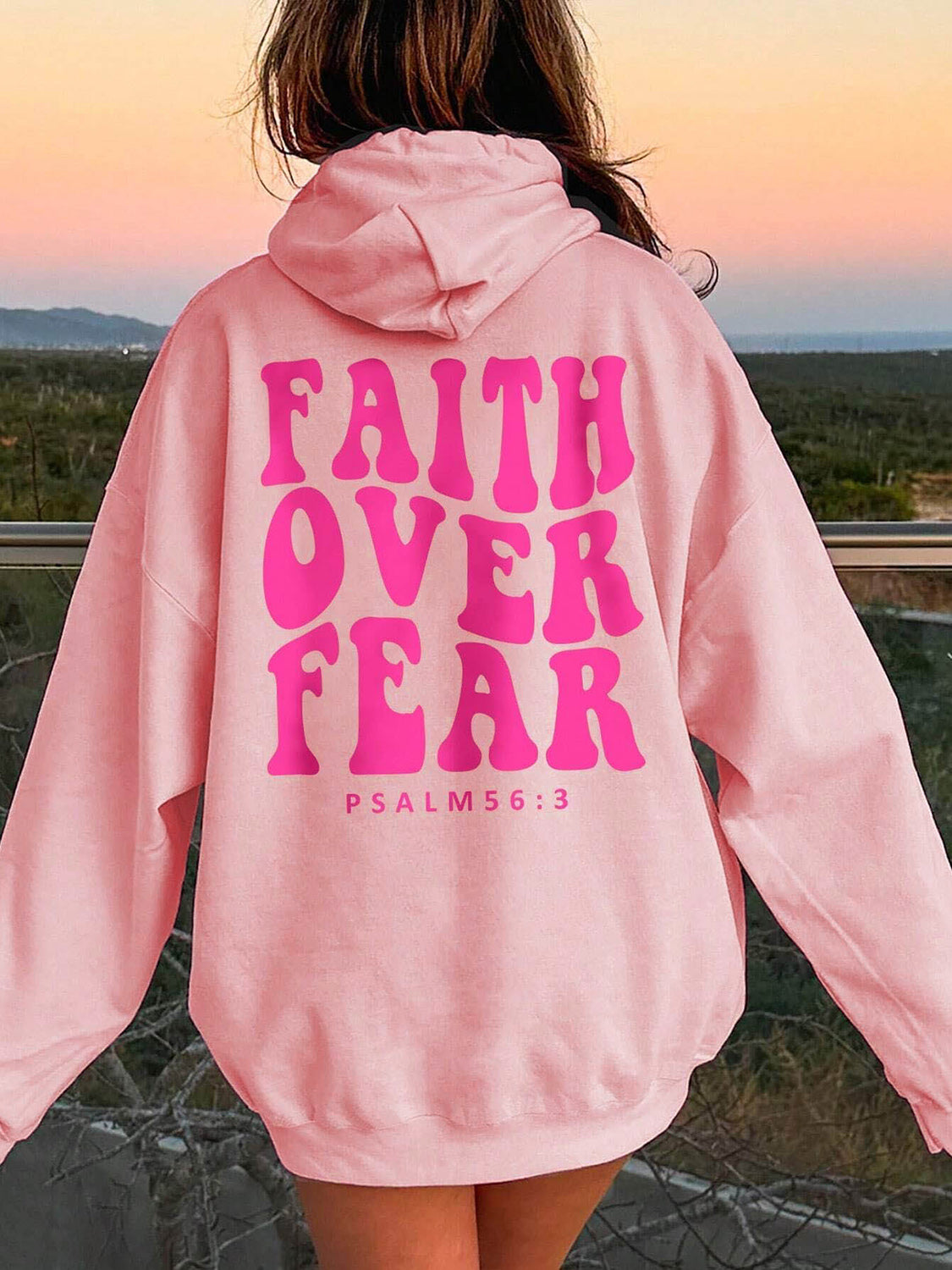 FAITH Over FEAR Hoodie Long Sleeve Religious Psalm Verse Pullover Sweatshirt Top