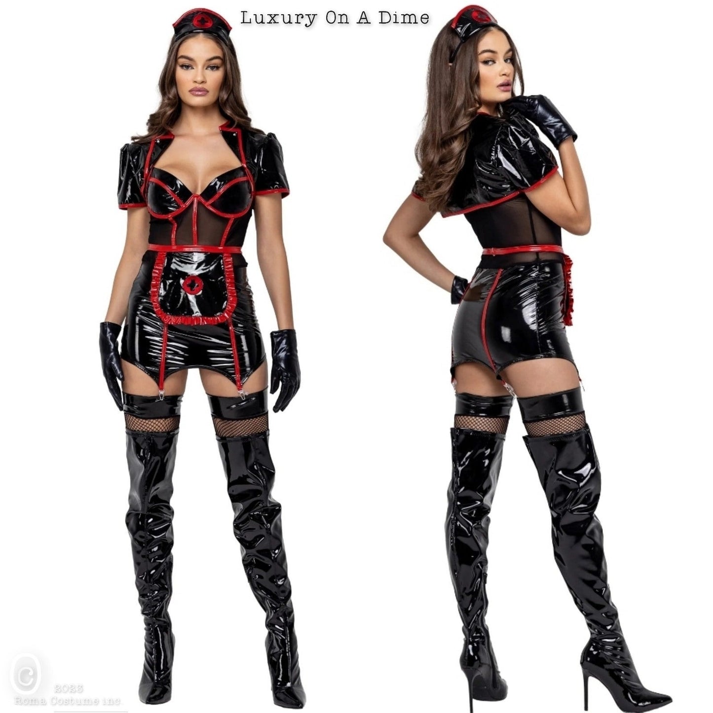 Dark Naughty Nurse 4-Piece Retro Adult Women Costume Cosplay Punk Goth Lingerie