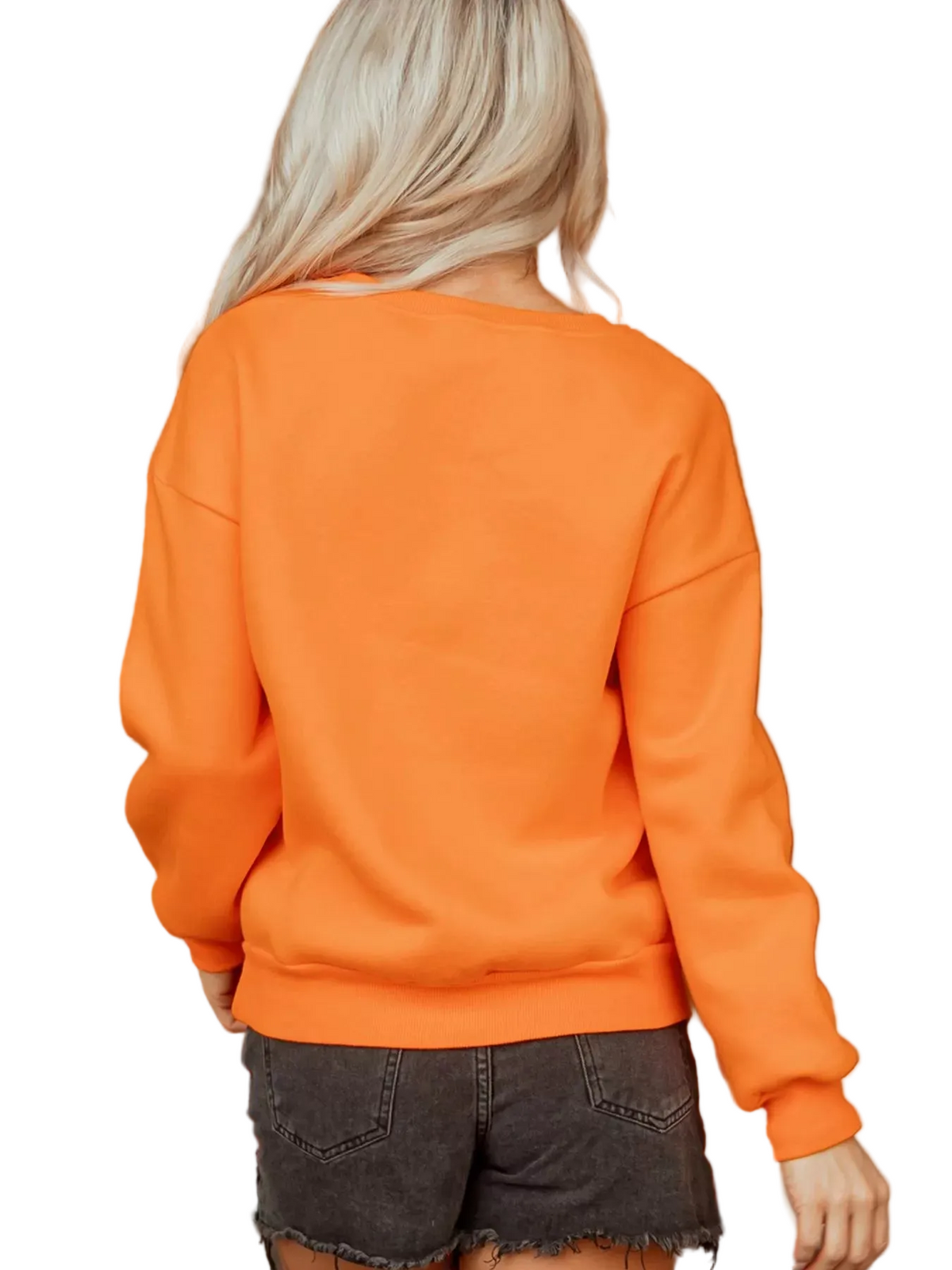 Sequin Dancing Skeleton Pumpkin Sparkling Halloween Crew Neck Pullover Sweatshirt