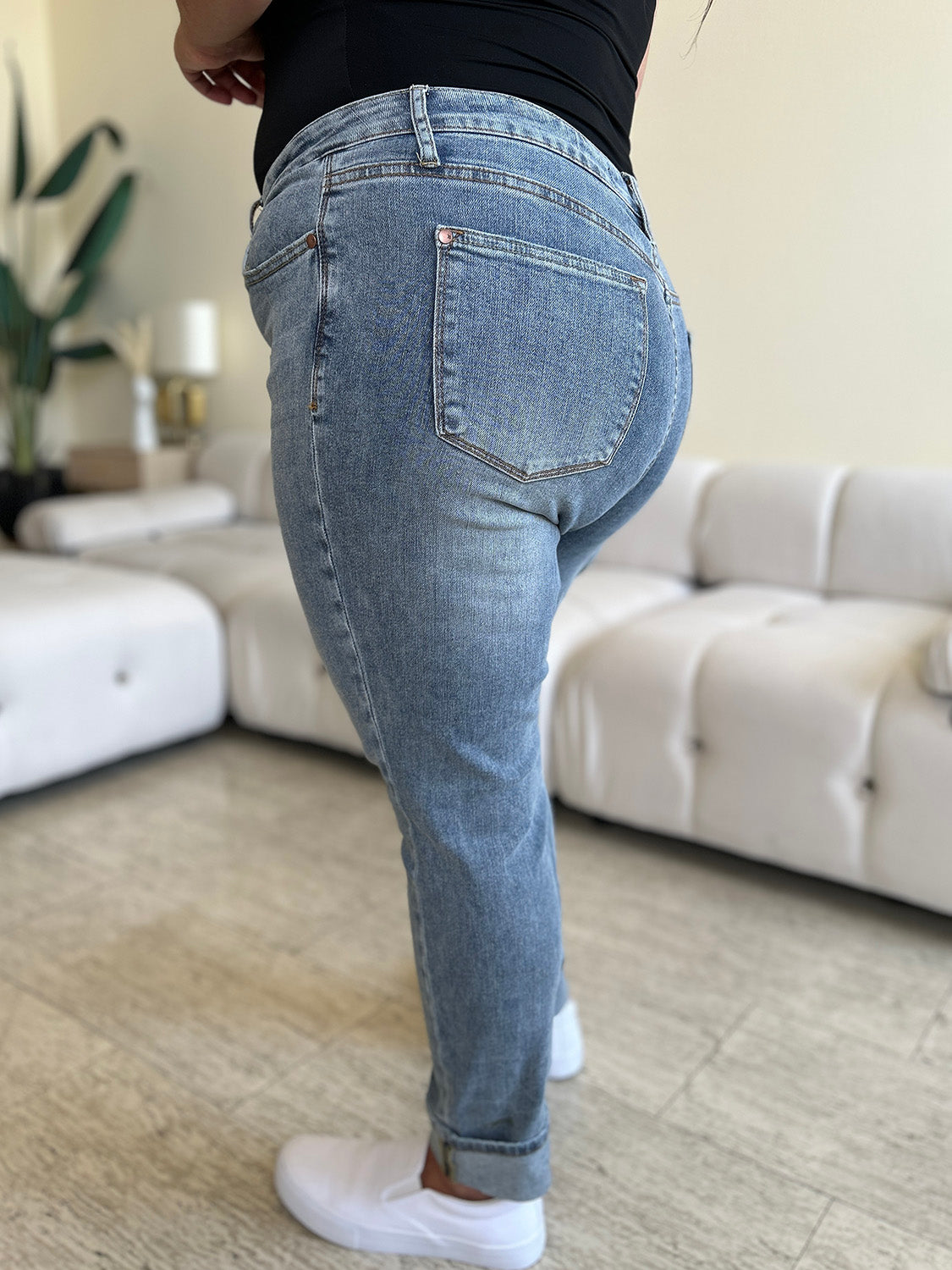 Judy Blue High Rise Waist Skinny Stretch Slim Fit Denim Cuffed Hem Jean Pants