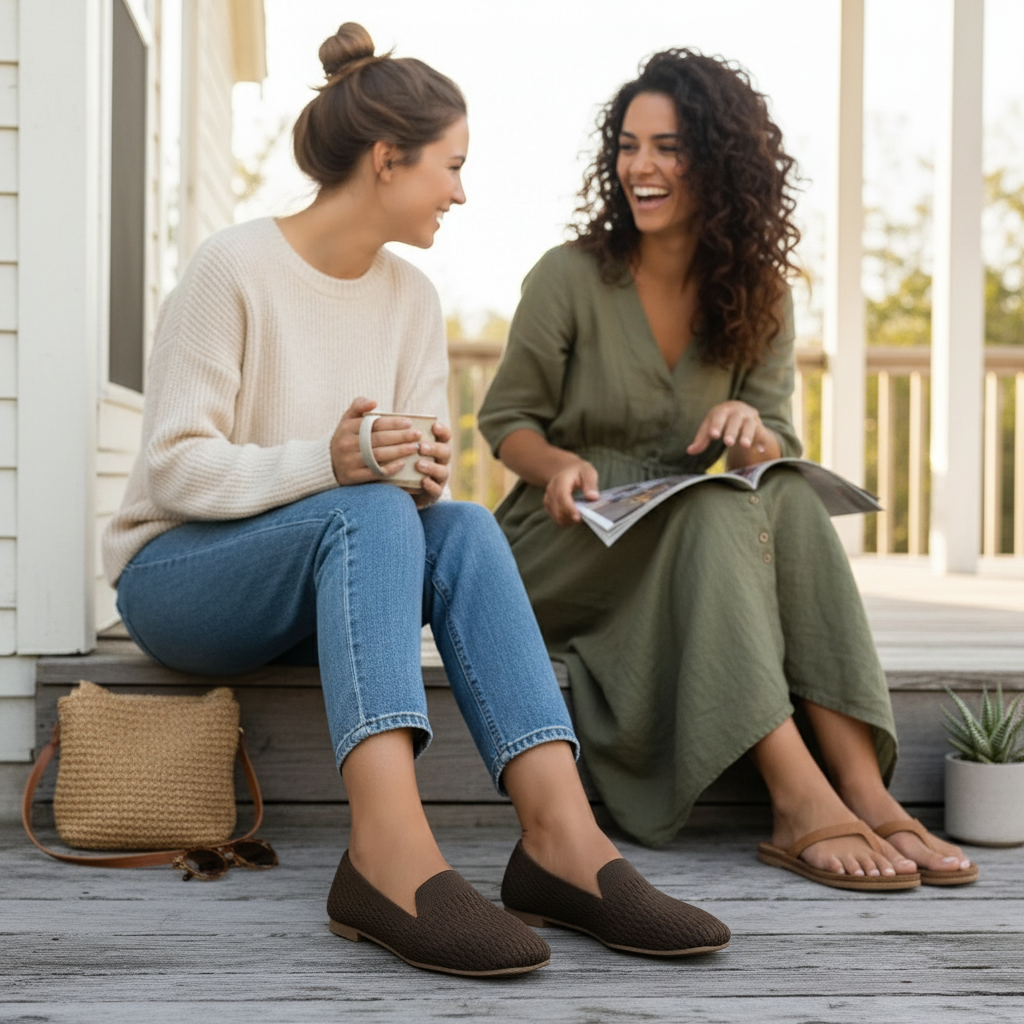 Square Toe Slip-On Mesh Knit Ballet Flats Breathable Lightweight Casual Shoes