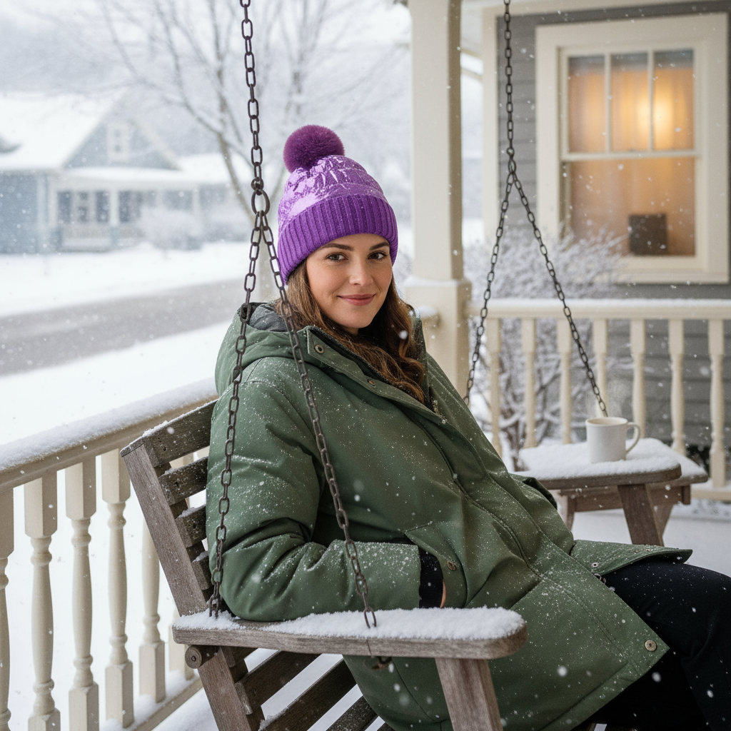Metallic Puffer Beanie Quilted Thermal Sherpa Lined Winter Hat Faux Fur Pompom Cap