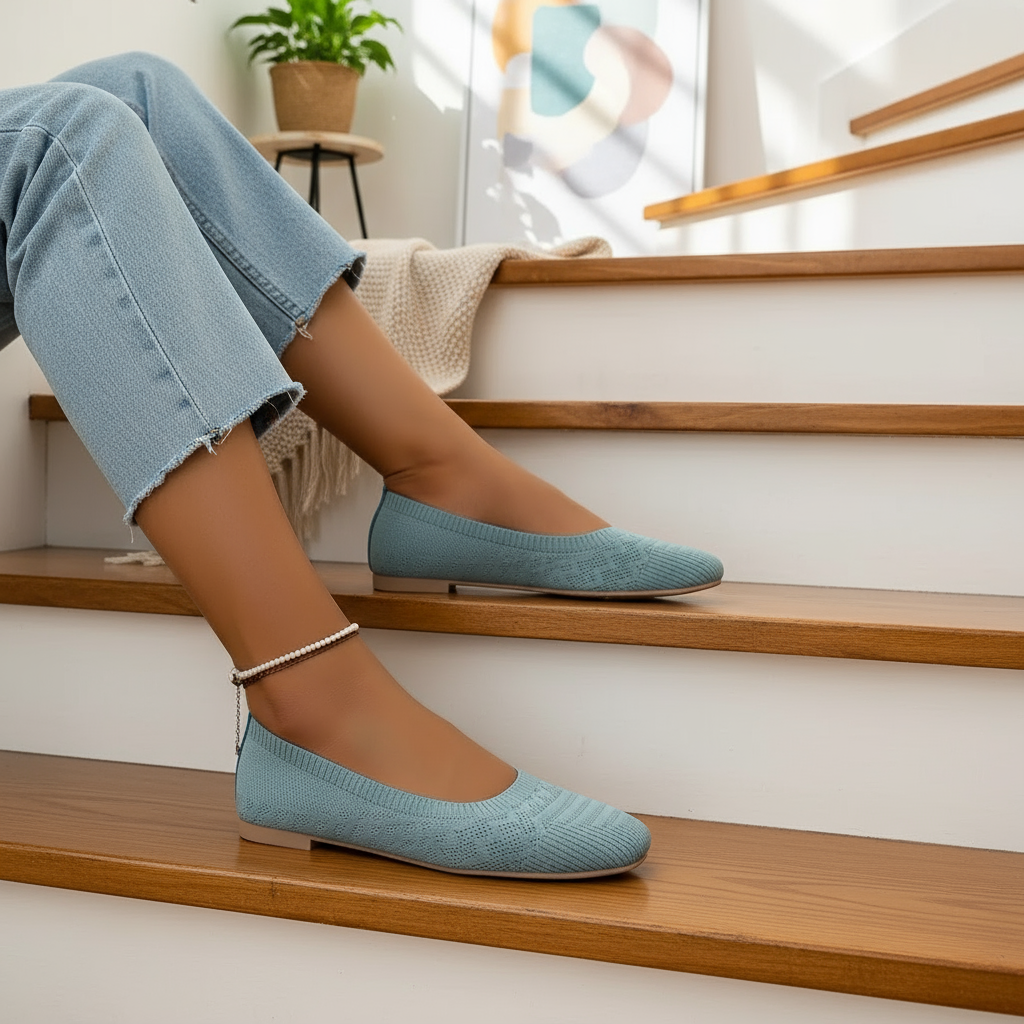 Mesh Knit Square Toe Slip-On Ballet Flats Breathable Lightweight Casual Shoes