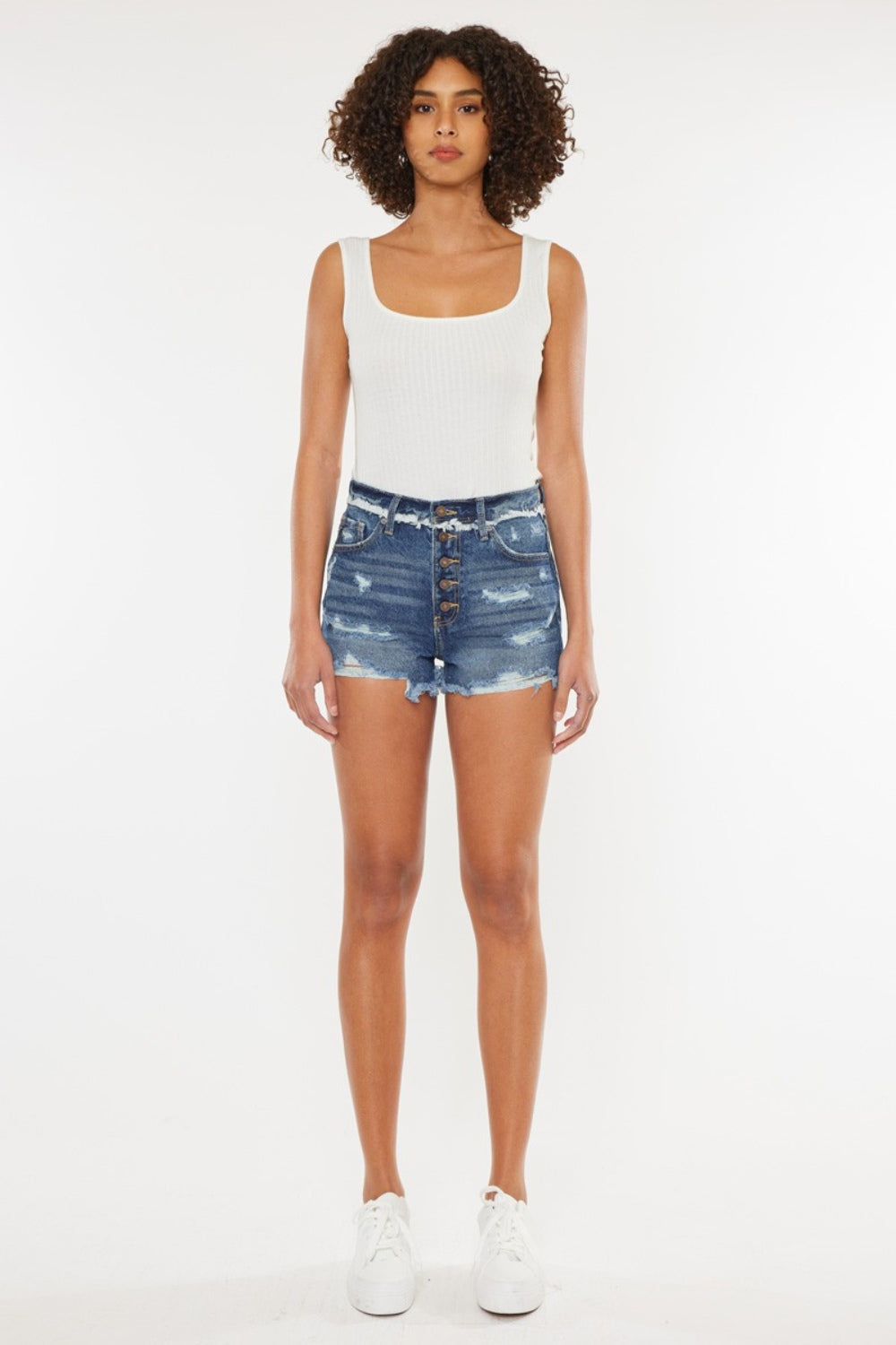 KanCan Button Fly High Rise Torn Distressed Denim Frayed Cut-Off Jean Shorts