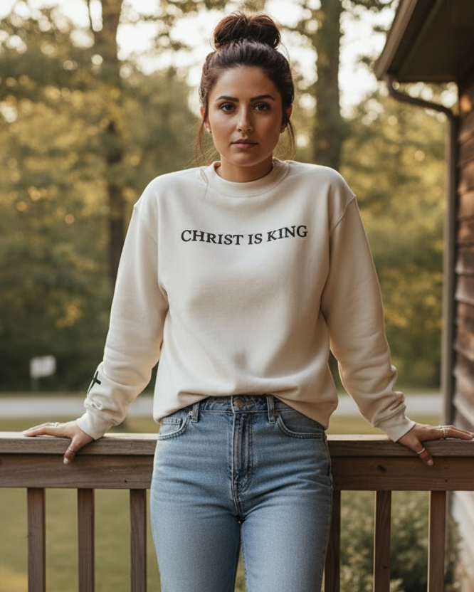 Christ Is King Embroidered Mock Neck Exposed Seam Baggy Top Jesus Oversized Sweatshirt