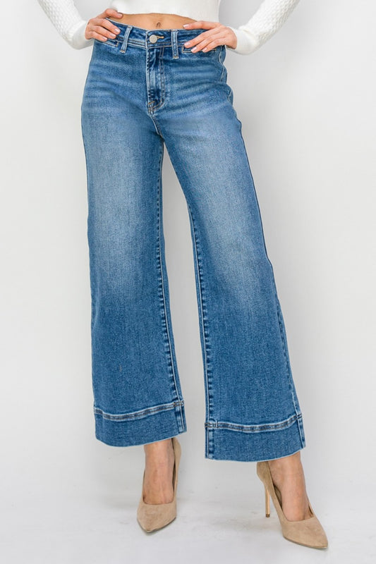 RISEN Wide Leg Bell Bottom High-Rise Waist Jeans Retro Classic Denim Pants