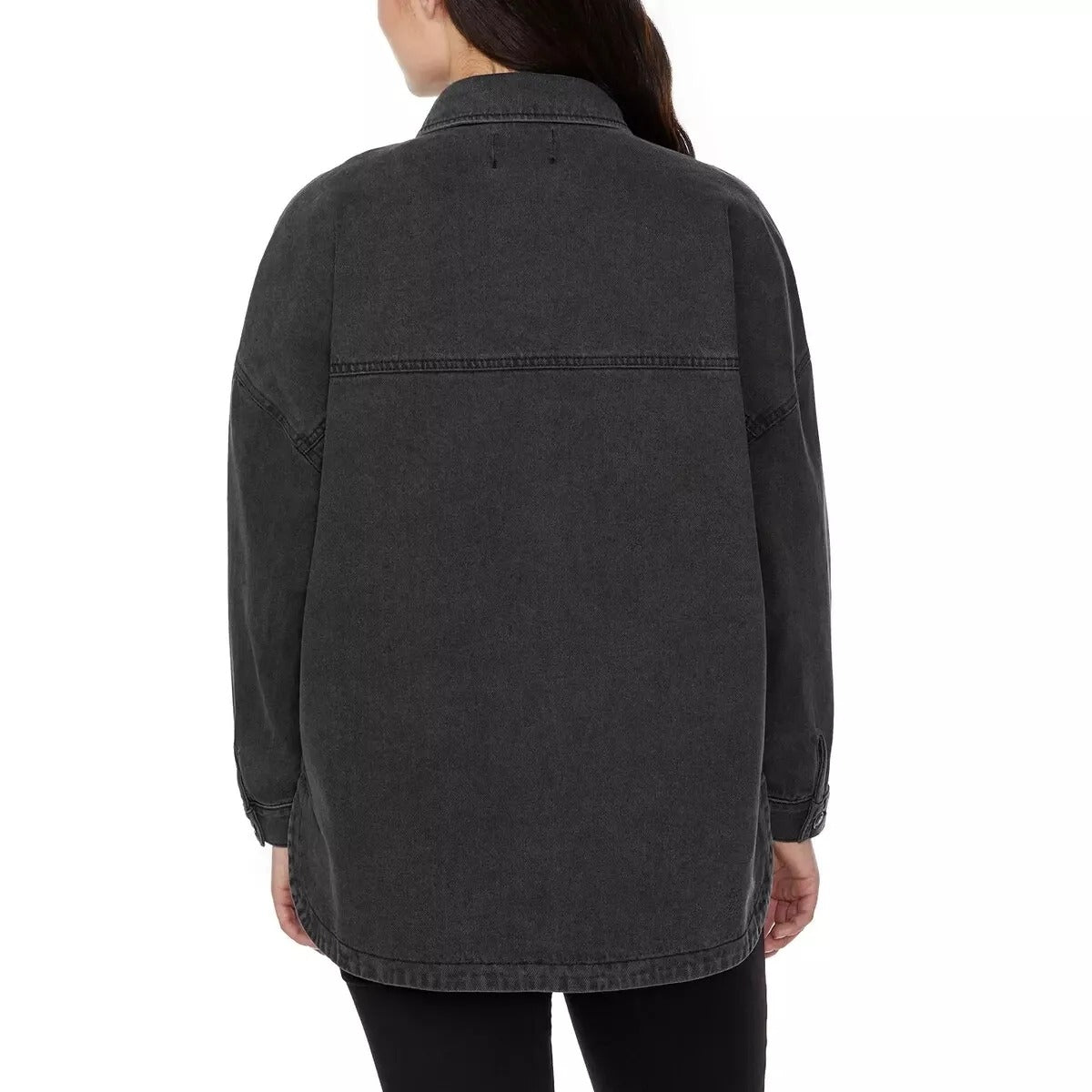 Hudson Jeans Womens Denim Shacket Oversized Boyfriend Fit Cotton Shirt Jacket Black