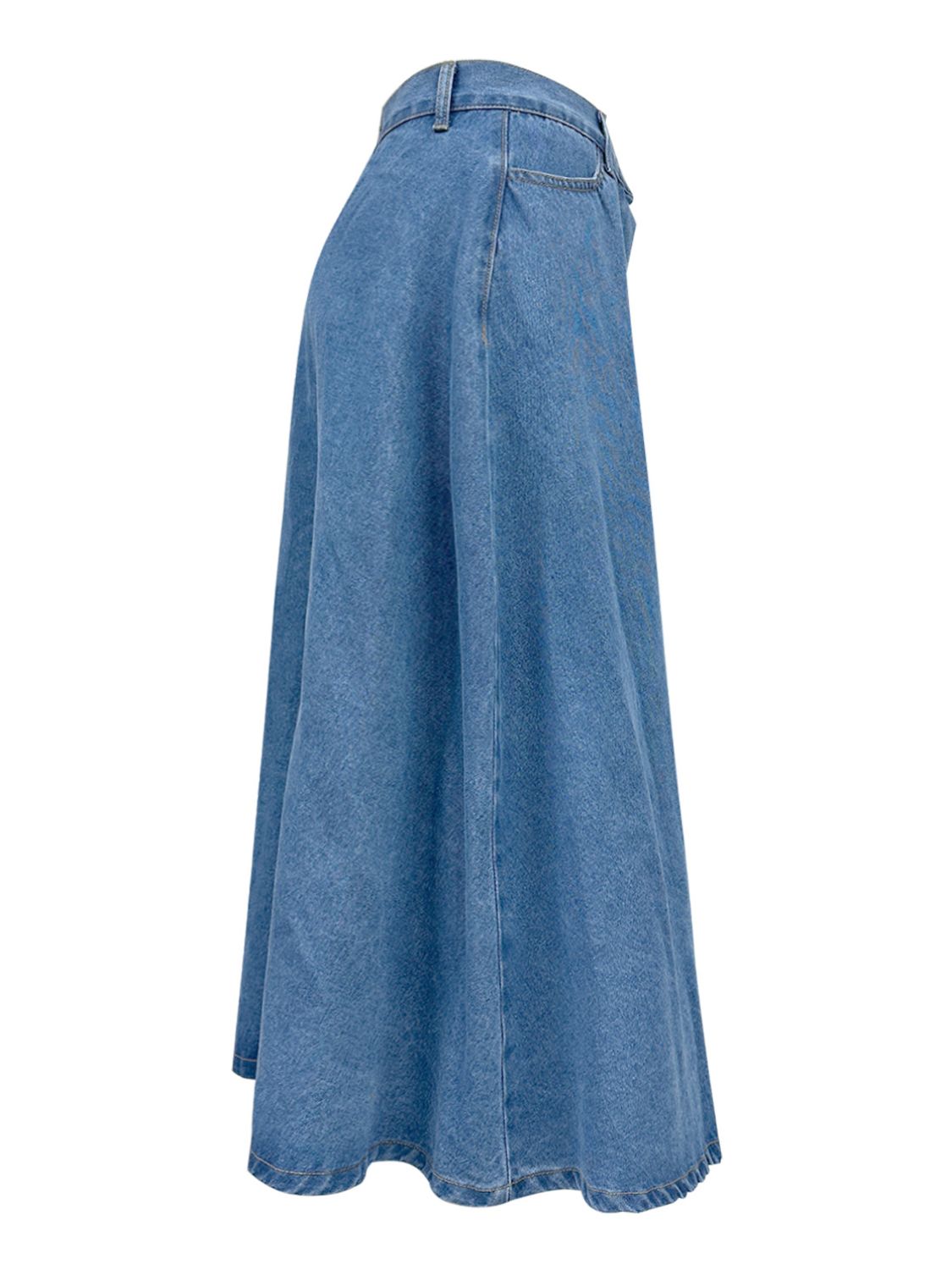 Retro High-Rise Midi Button Front Flare A-line Poque Blue Jean Circle Denim Skirt Pockets