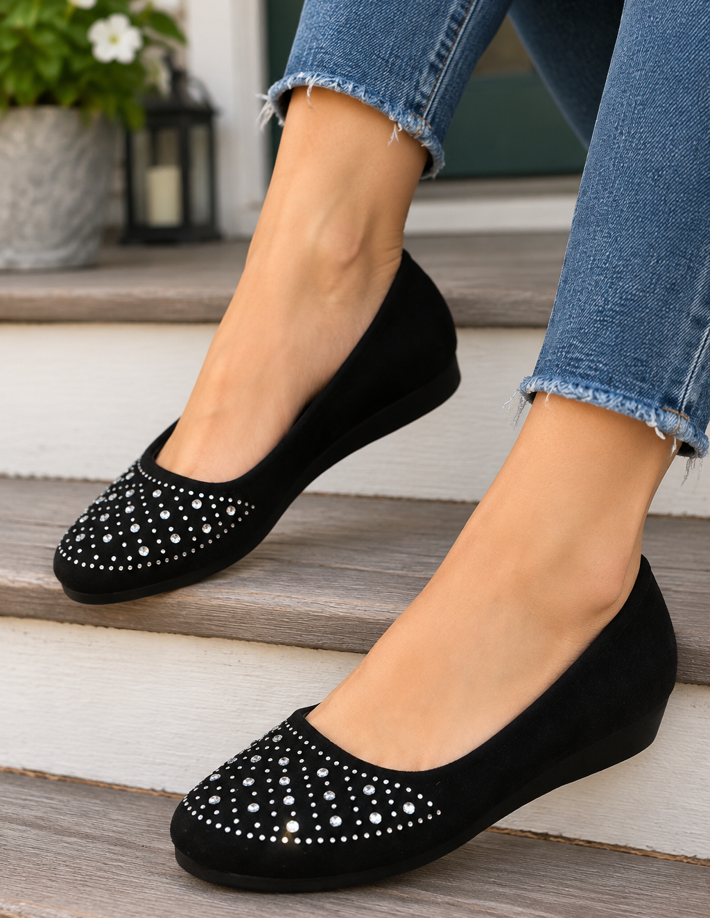 Sparkling Rhinestone Embellished Bling Round Toe Ballet Flats Twinkle Slip-On Shoes