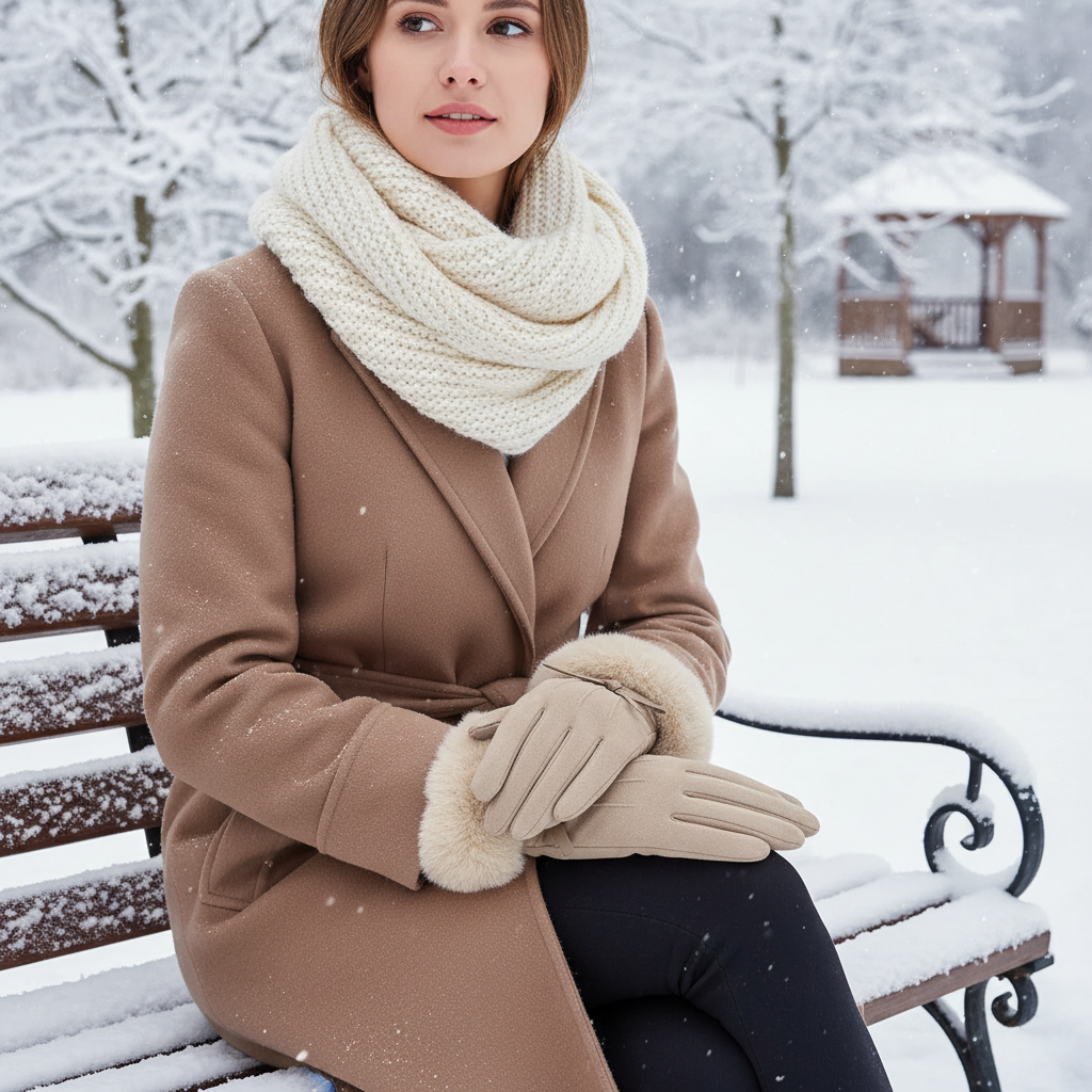 Bow Touch Screen Embroidered Faux Fur Cuff Suede Gloves Winter Accessory