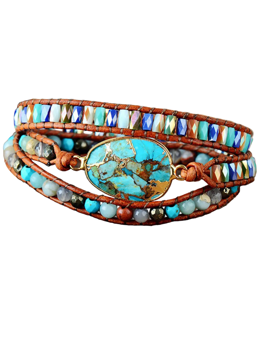 Natural Stone Agate Pyrite Multi-Strand Beaded Wrap Bracelet Grounded Energy