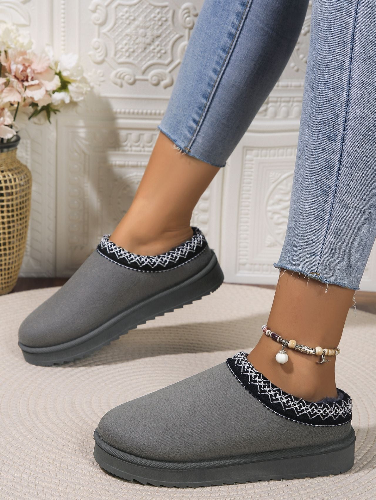 Platform Slippers Tazz Faux Fur Slip-on Vegan Suede Mule Winter Women's Shoes