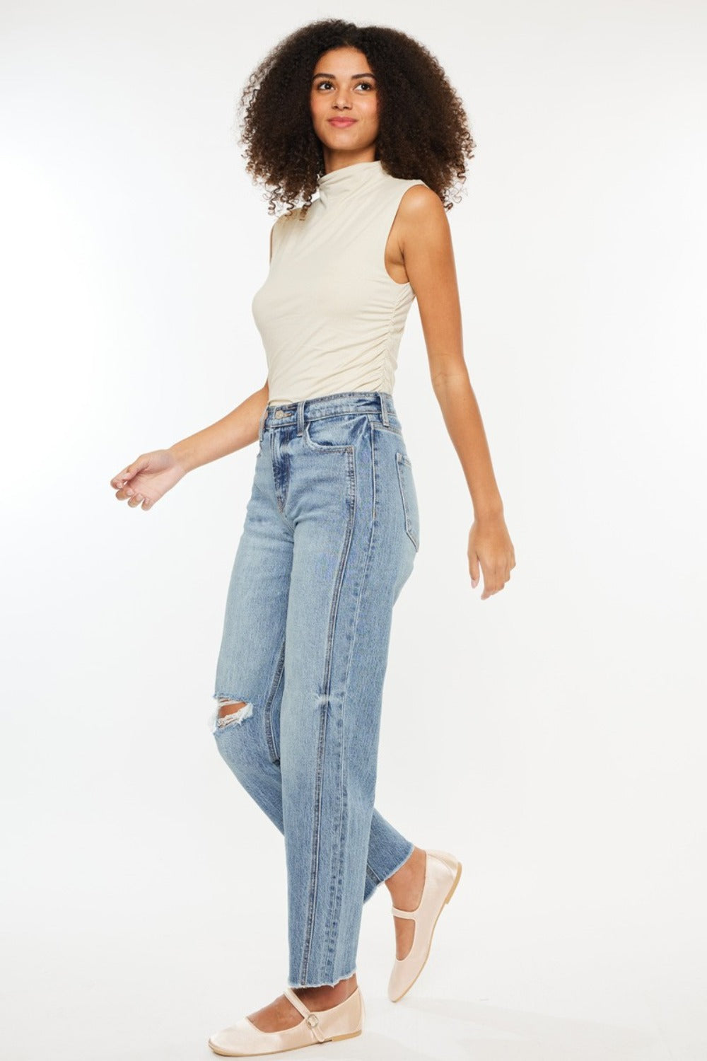 KanCan Ultra High-Rise Retro 90s Distressed Boyfriend Jeans Straight Leg Denim Pants