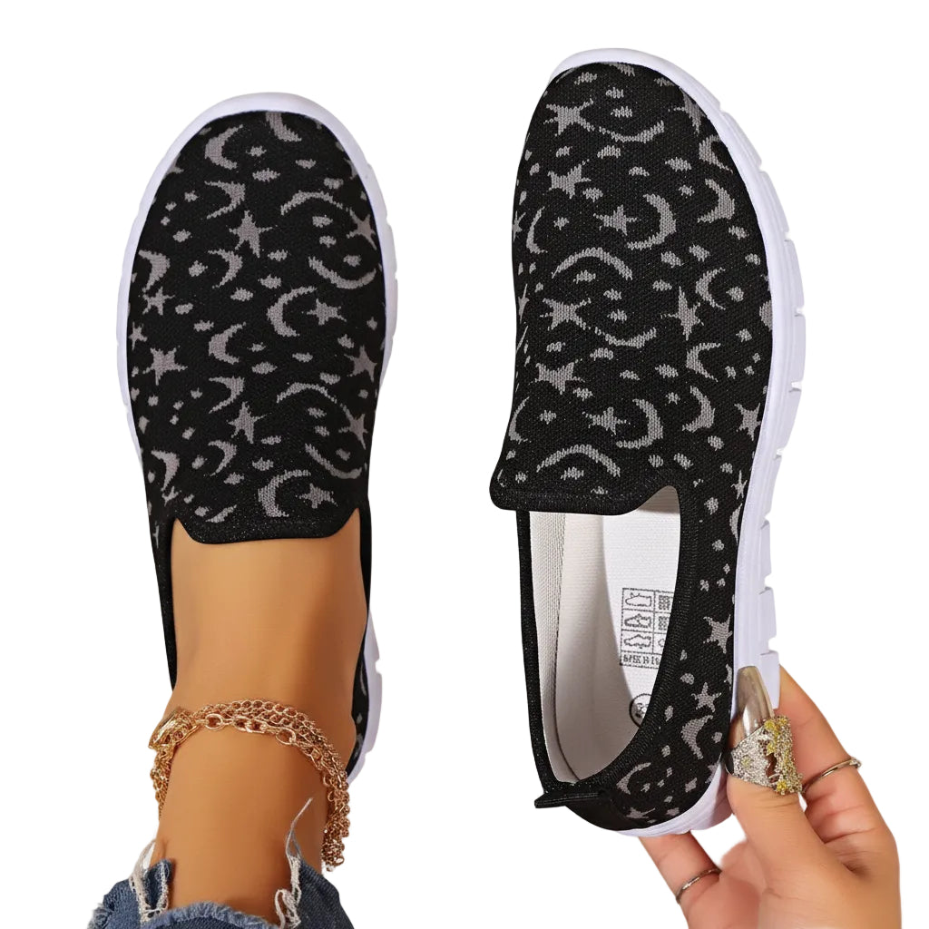Celestial Star Moon Stretch Knit Slip-On Sneakers Color Contrasting Casual Shoes