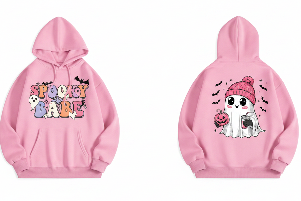 Spooky Babe Cute Ghost Kangaroo Pocket Oversized Halloween Pullover Hoodie