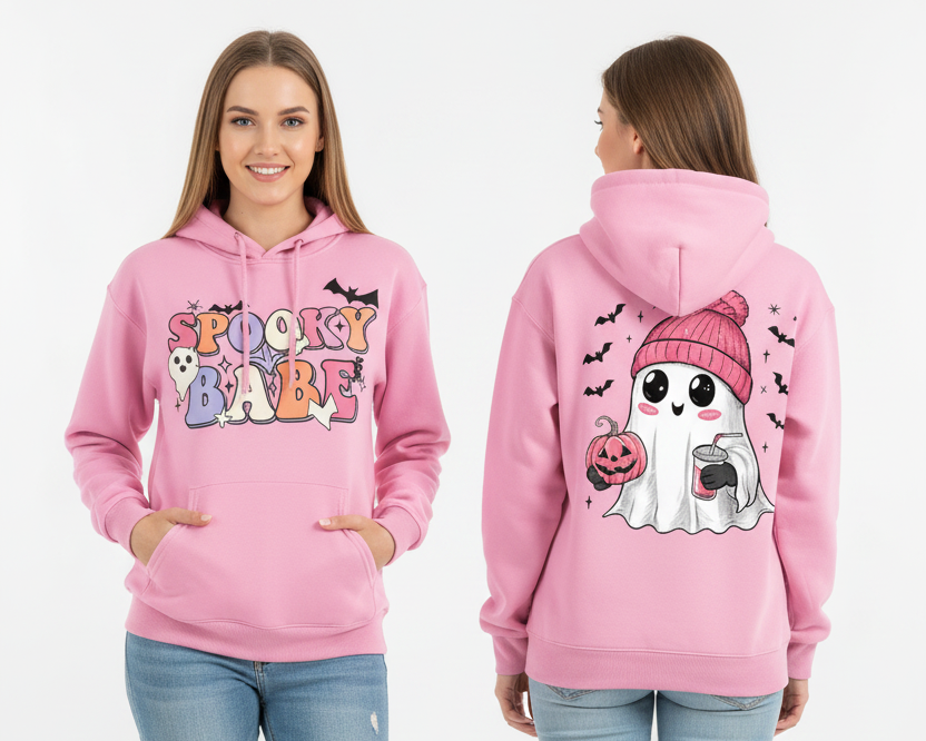 Spooky Babe Cute Ghost Kangaroo Pocket Oversized Halloween Pullover Hoodie