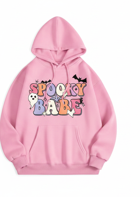 Spooky Babe Cute Ghost Kangaroo Pocket Oversized Halloween Pullover Hoodie