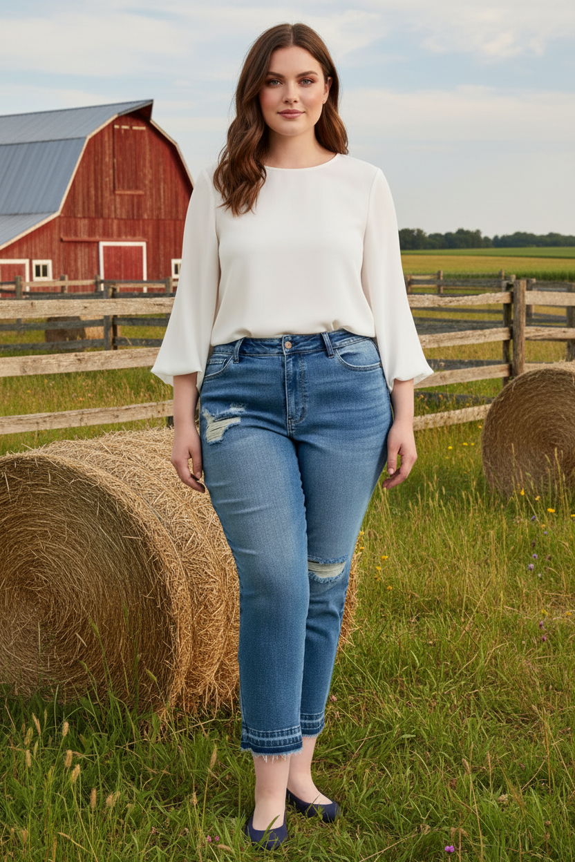 Judy Blue Full Size Mid Rise Bf Patch & Repair Destroy Release Hem Jeans Plus Size